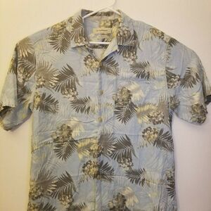 Tommy Bahama Mens LARGE Blue Camp Palm Leaf Flower Print Original Fit SS Shirt